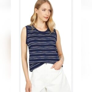 Madewell Women's StripedCrewneck Muscle Tank in Navy Size S